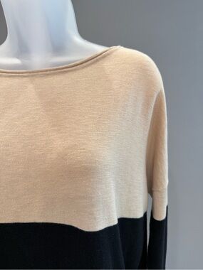 Colorblock Boatneck Sweater - Beige and Black